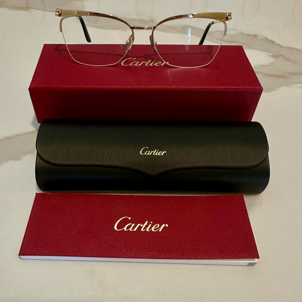 Cartier Gold Metal Eyeglasses with Black Case and Red Box
